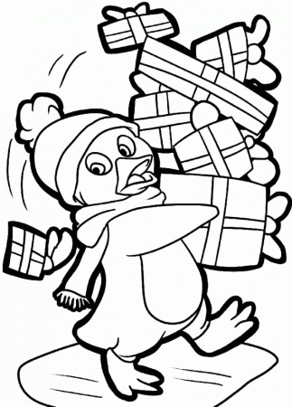 Penguin With Christmas Gifts Coloring Pages - Christmas Coloring 