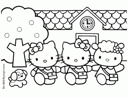 Hello Kitty - Hello Kitty, Mimmy and Fifi going to school coloring 