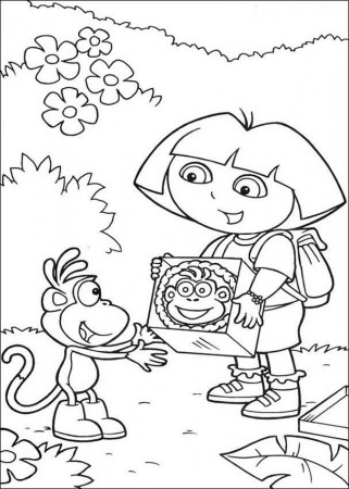 DORA THE EXPLORER coloring pages - Boots birthday cake