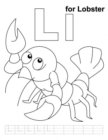 L for lobster coloring page with handwriting practice | Download 