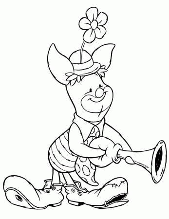 Piglet Dressed As A Clown Coloring Page | HM Coloring Pages