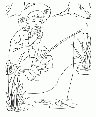 Childlittle Boy Fishing Coloring Pages