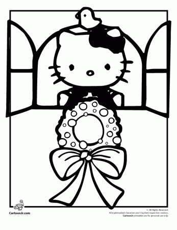 Hello Kitty Christmas Wreath Coloring Page | Cartoon Jr.