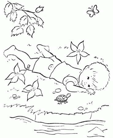 Spring Children and Fun Coloring Page 10 - Spring Coloring Sheets 