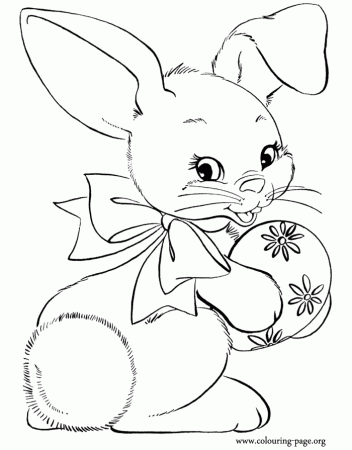 Rabbits and Bunnies - Happy bunny holding a Easter egg coloring page