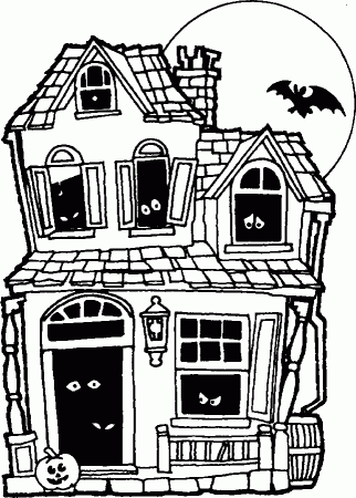 halloween haunted house coloring page kids cute pages