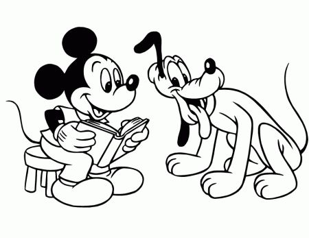 Mickey Mouse Reading To Pluto Coloring Page | Free Printable 