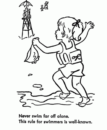 Learning Years: Child Safety Coloring Page - Safe Swim
