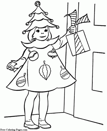 Christmas coloring sheet - Girl in Christmas Dress