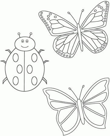Two Butterflies and Ladybug - Coloring Page (Insects)