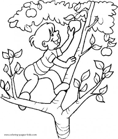 Boy climbing an apple tree Boy color page, family people jobs ...