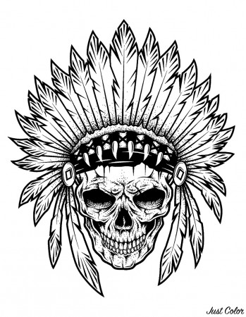 Tattoo indian chief skull - Tattoos Adult Coloring Pages