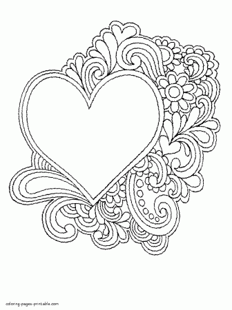 Printable coloring pages hearts and flowers | Heart coloring pages, Love coloring  pages, Mandala coloring pages