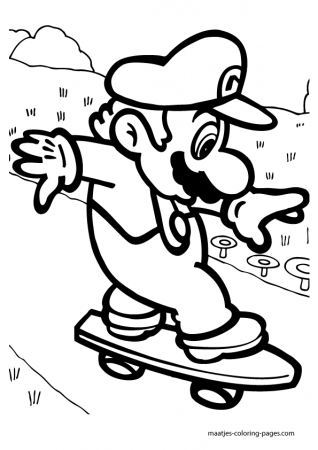 Super Mario skateboarding coloring pages