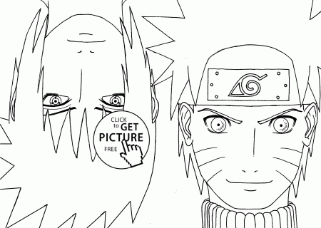 Naruto with Sasuke anime coloring pages for kids, printable free