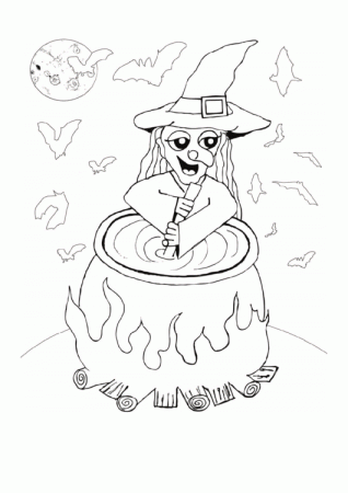 Witch Stirring Cauldron Coloring Page printable pdf download