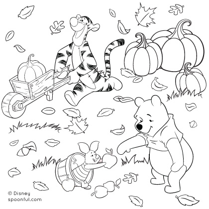 Winnie the Pooh and Friends Fall Coloring Page | Disney Family