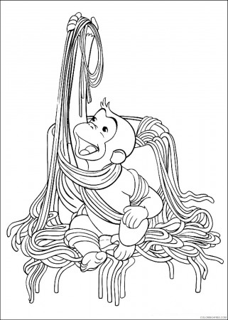 curious george coloring pages eating noodles Coloring4free -  Coloring4Free.com