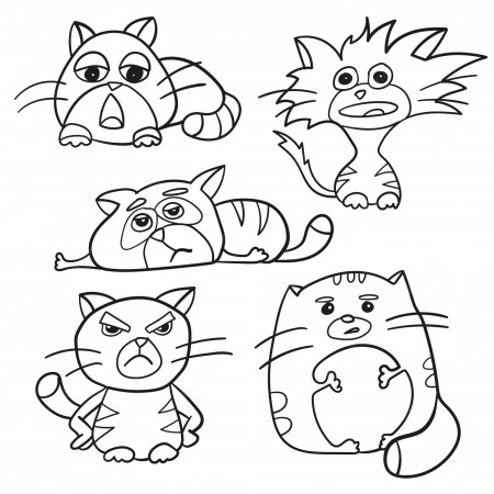 Premium Vector | Coloring page outline of cartoon fluffy cats. coloring book  for kids - set og five kittens