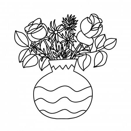 Premium Vector | Doodle coloring page vase with flowers cute coloring vase  with flowers bouquet