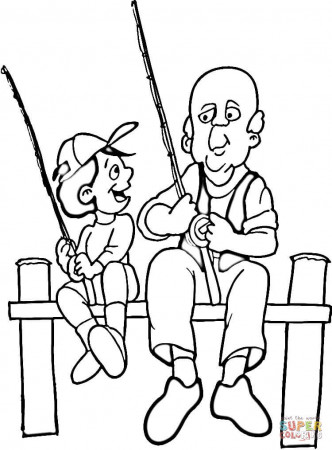 Dad and son fishing coloring page | Free Printable Coloring Pages