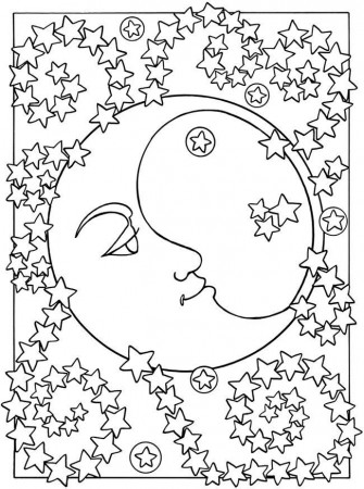 Adult Coloring Pages Moon Sun Stars