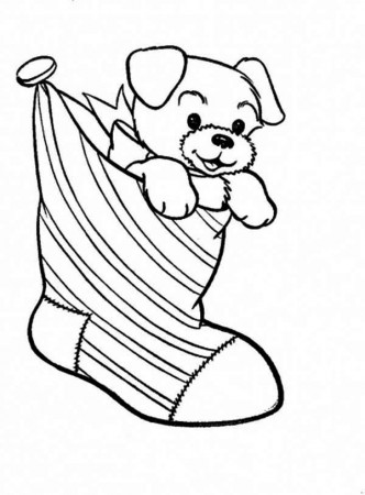 a puppy in a christmas stocking coloring page - Free & Printable ...