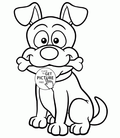 Funny Dog with bone animal coloring page for kids, animal coloring ...