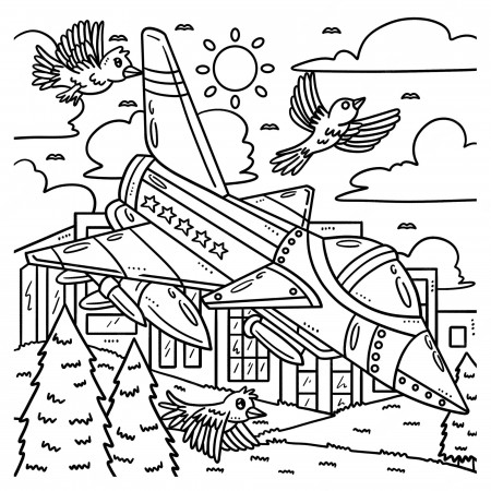 Premium Vector | Memorial day fighter jet coloring page for kids