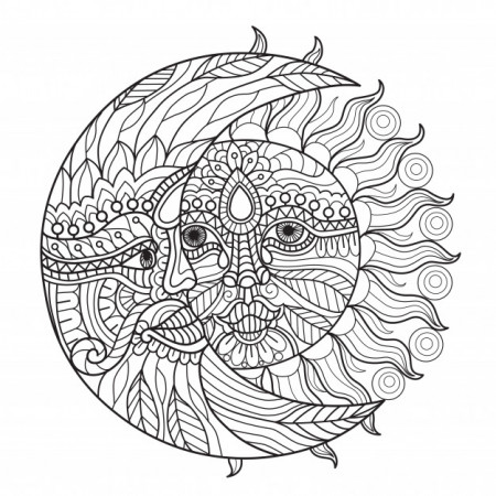 Sun and moon coloring pages for adults | Premium Vector