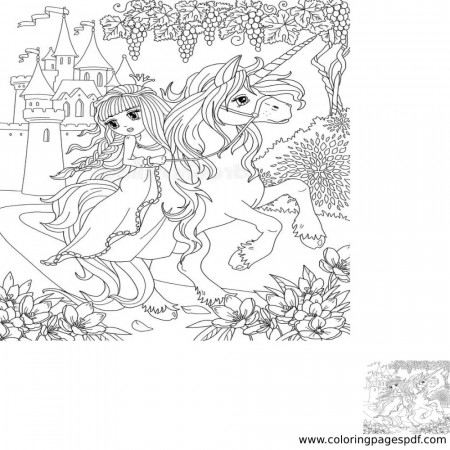 Coloring Page Of A Princess Running From The Castle With A Unicorn