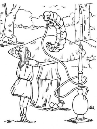Hookah Smoking Caterpillar in Alice in Wonderland Coloring Page ...