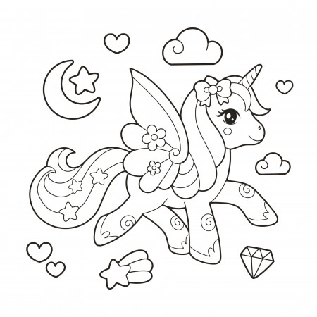 Premium Vector | Cute unicorn coloring page illustration