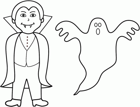 Vampire with a ghost - Coloring Page (Halloween)