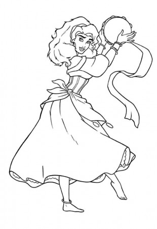 Esmeralda with Tambourine in The Hunchback of Notre Dame Coloring ...