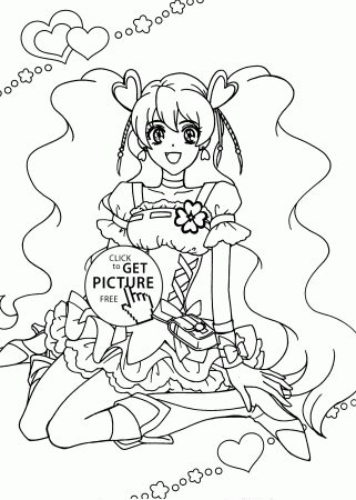Pretty cure anime girls coloring pages for kids, printable free