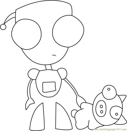 Gir with Bear Coloring Page for Kids - Free Invader Zim Printable Coloring  Pages Online for Kids - ColoringPages101.com | Coloring Pages for Kids