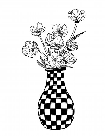 Vase of Flowers Digital Coloring Page for Kids and Adults. - Etsy
