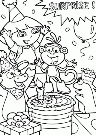 Dora the Explorer Friend Boots Surprise Birthday Party Coloring ...