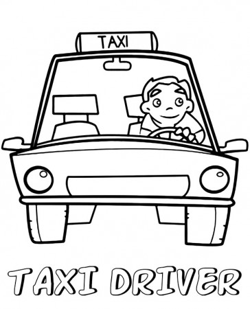 Print taxi driver coloring page for kids