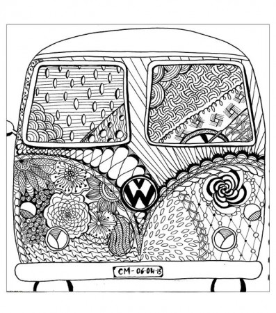 Hippie camper - VW bus - Volkswagen Vans and VW Camper Coloring Page