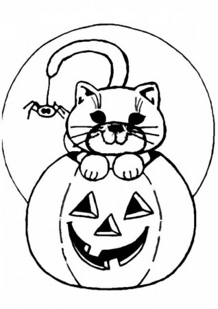 Jack O Lantern with Cat Hidding Inside Coloring Page - Free ...