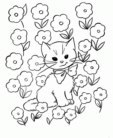 Cat And Flower Color Pages Printable Kids - VoteForVerde.com