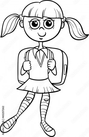 primary school girl coloring book Stock Vector | Adobe Stock