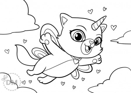 Unicorn Kitty Coloring Page - Cat Rainbow Illustration - diy-magazine.com