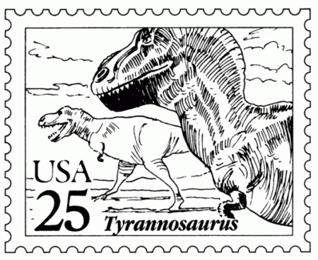 BlueBonkers: Dinosaurs Postage Stamp - USPS Nature Stamp Coloring Pages -  Tyrannosaurus T-Rex Stam