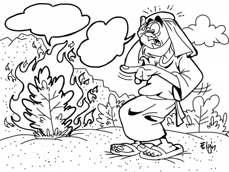 Moses and the Burning Bush Cartoon & Coloring Page
