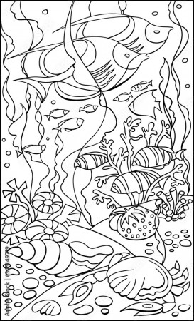 Coloring Page coral reef. Colouring picture with tropical fishes drawn in  doodle lines style. Antistress freehand sketch drawing. Vector  illustration. Coloring Book. EPS 8 Stock Vector | Adobe Stock