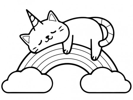 Unicorn Cat on Rainbow Coloring Page - Free Printable Coloring Pages for  Kids