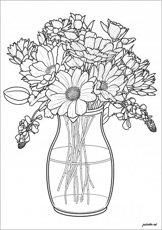 Flowers in a pretty vase - 1 - Flowers Adult Coloring Pages